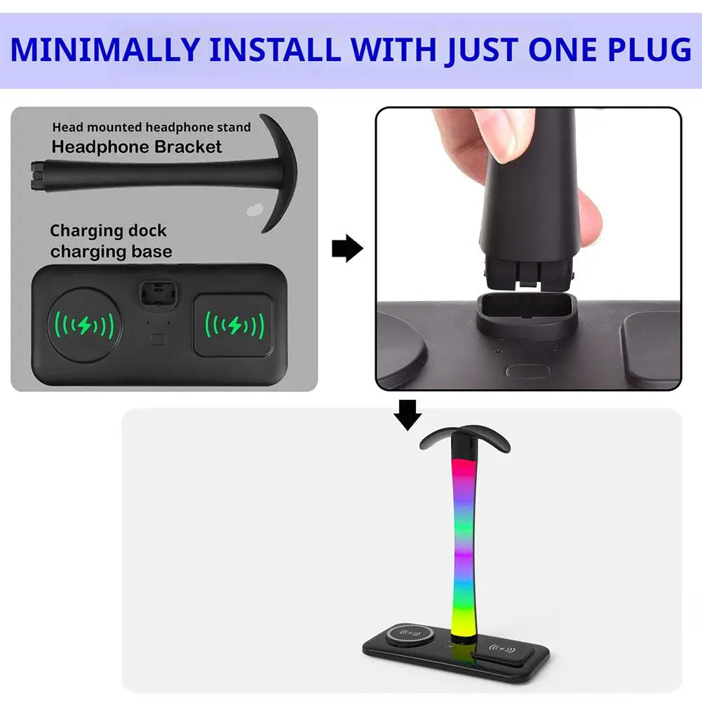 Wireless Charger Earphone Holder Colorful Atmosphere Light RGB Headset Stand Dream Color Lights With Type-c USB Ports Bracket