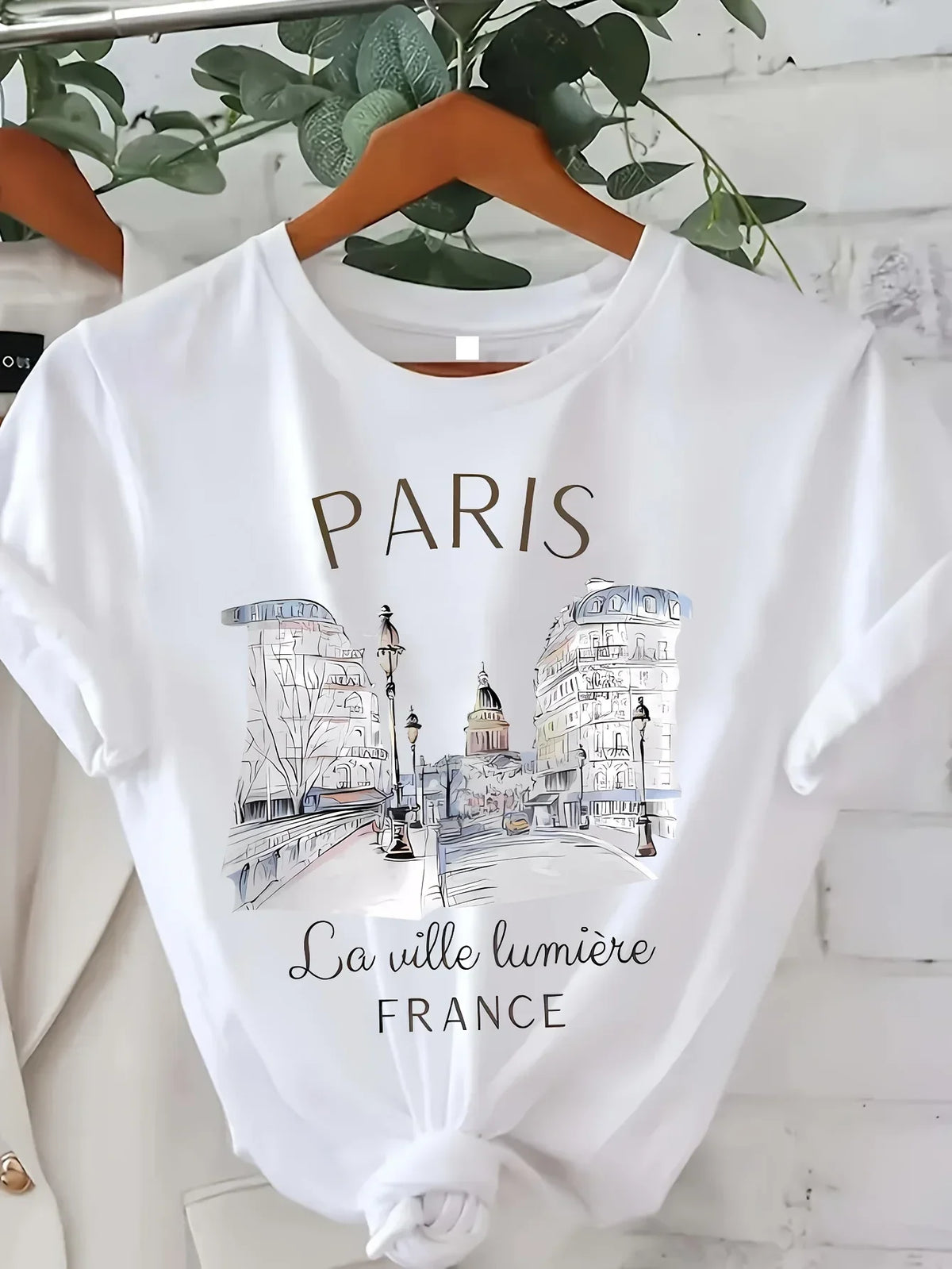 Y2k T Shirt Paris Women Print T-Shirt Girl Short Sleeve - Fq800T White