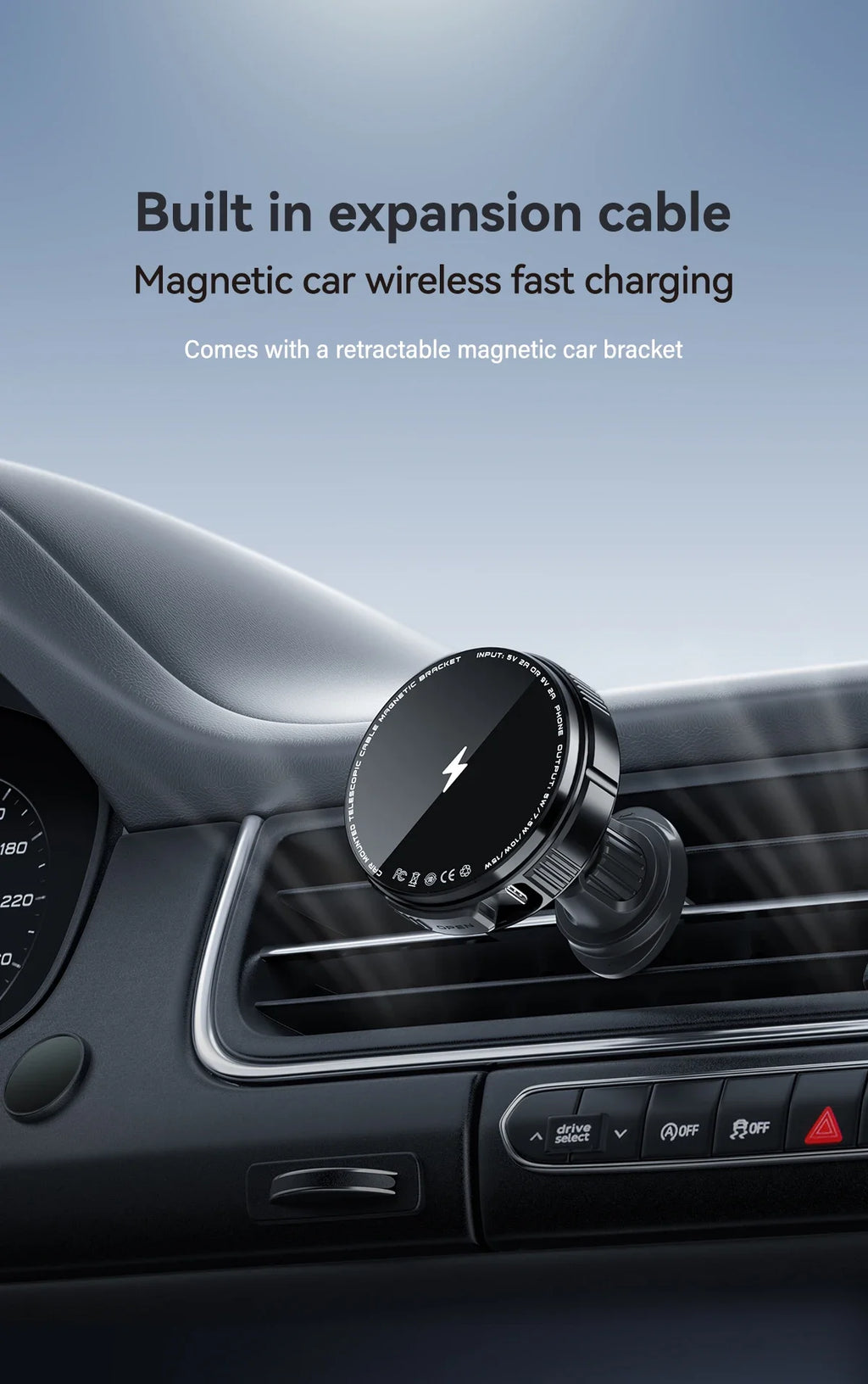 N52 Magnetic Car Wireless Charger Retractable USB C Cable Phone Cooling Holder For Magsafe iPhone 16 15 14 Pro Max Fast Charging