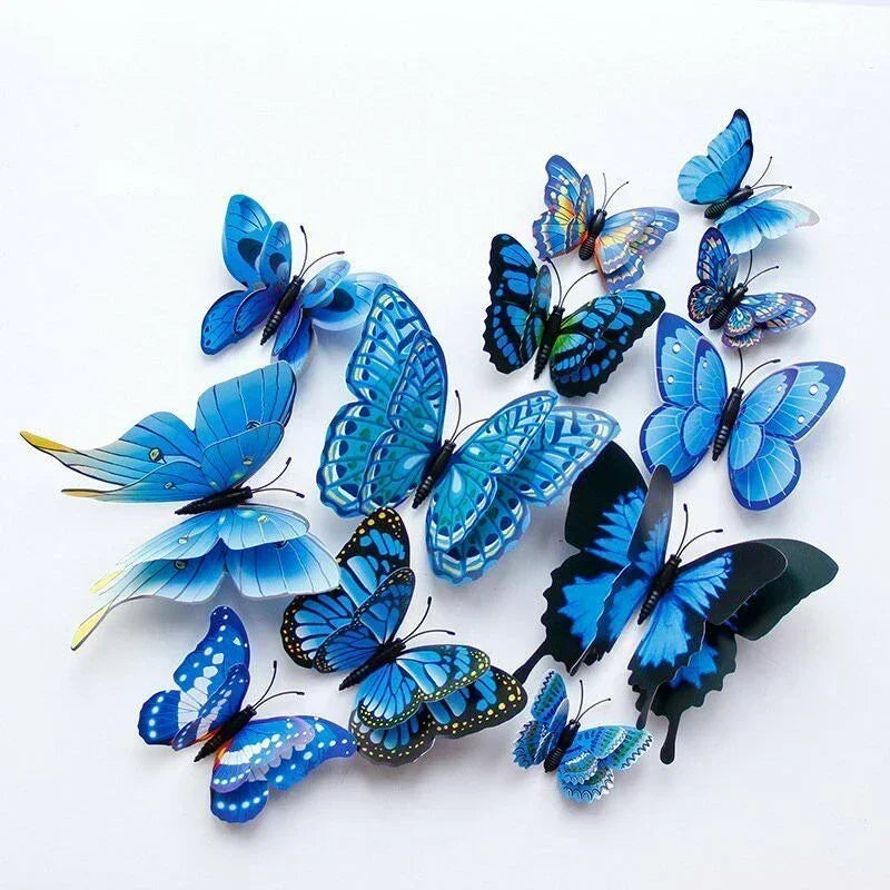 12Pcs Double Layer 3D Butterfly Wall Stickers Home Room Decor Butterflies For Wedding Decoration Magnet Fridge Decals