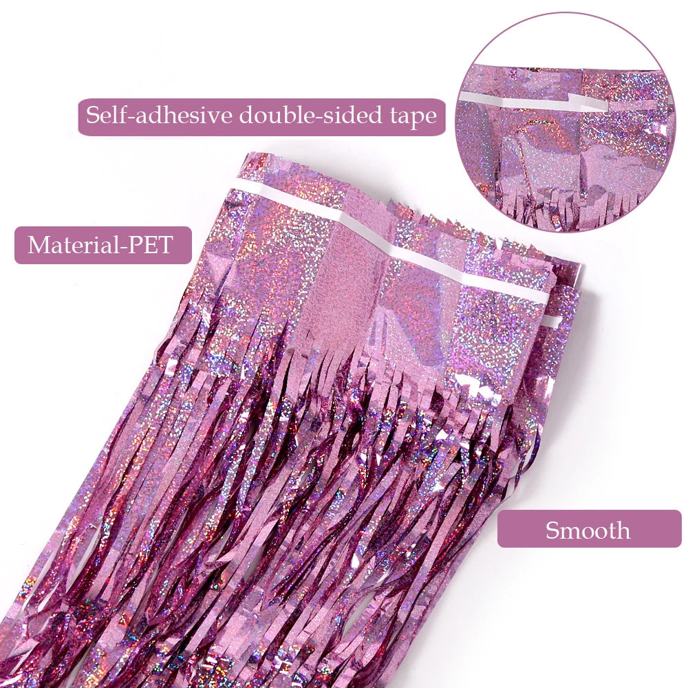 Metallic Tinsel Foil Fringe Curtains Photo Backdrop Glitter Streamers