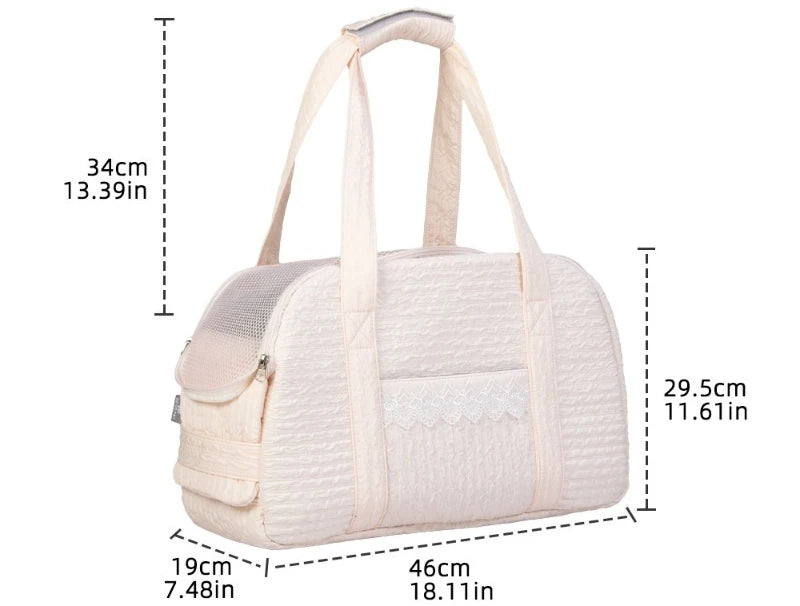 Pink Lace Cat Carrier Pet Backpack Breathable Small Dog Bag Shoulder Handheld Outing Pet Seat Carrier Pack Puppies Breathable