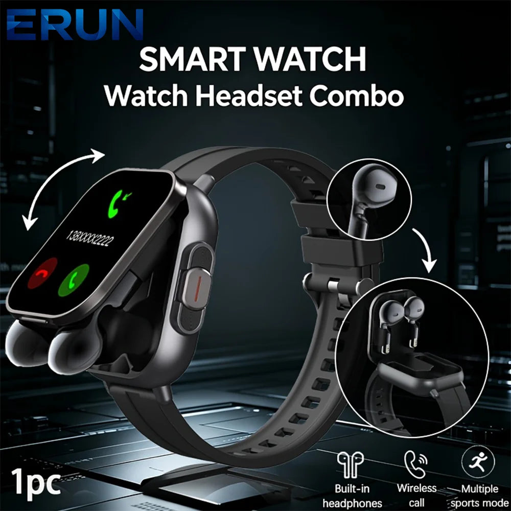 2-in-1 Smart Watch with Hidden Wireless Earbuds Compatible for