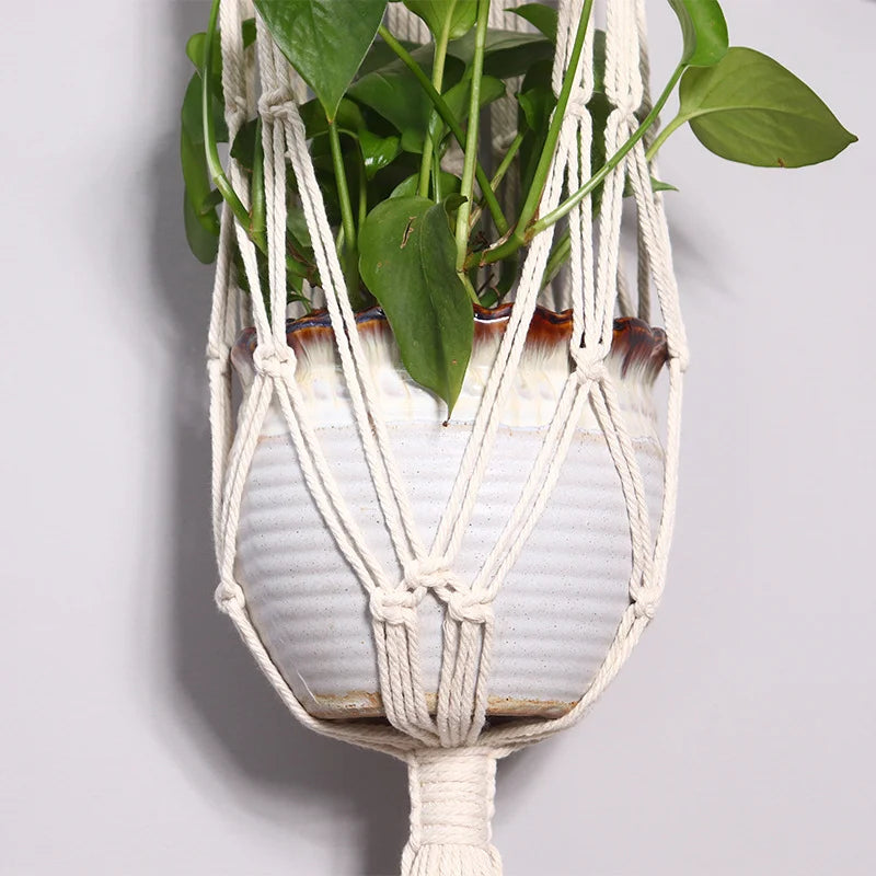 Handmade Macrame Plant Hanging Basket Garden Pots Holder Balcony Macrame Wall Hanging Decoration Knotted Lifting Rope Home Decor