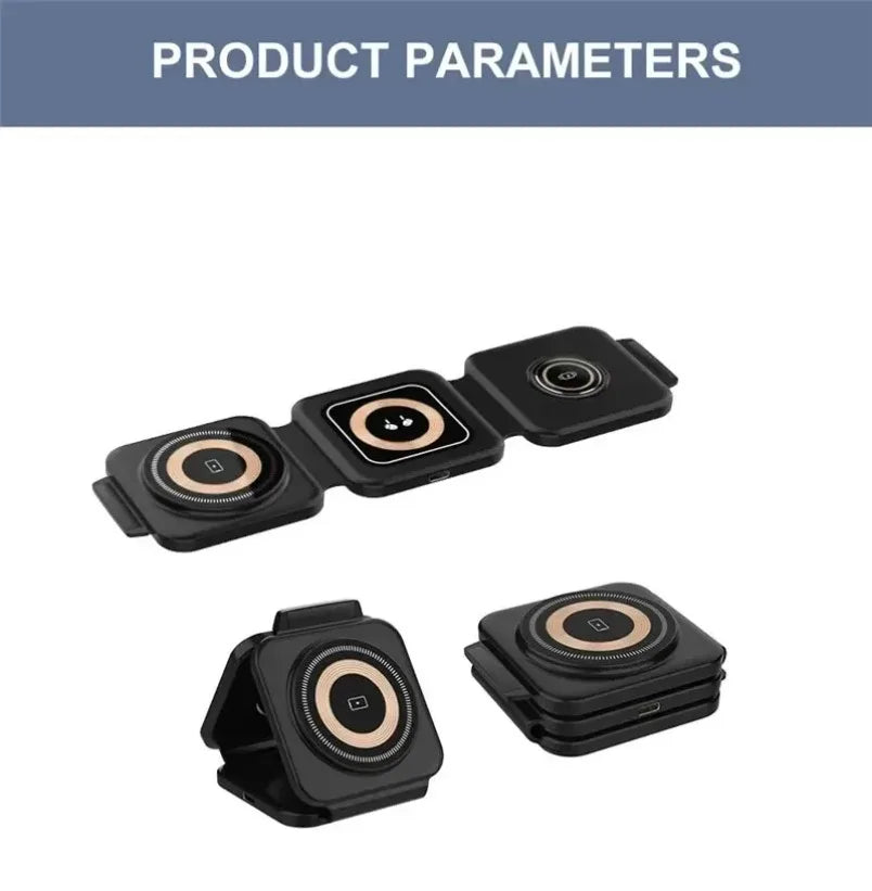 3 In 1 Magnetic Wireless Charger 30W Fast Charging Station Pad Foldable Phone Chargers Stand for iPhone 16-12 IWatch 8 7