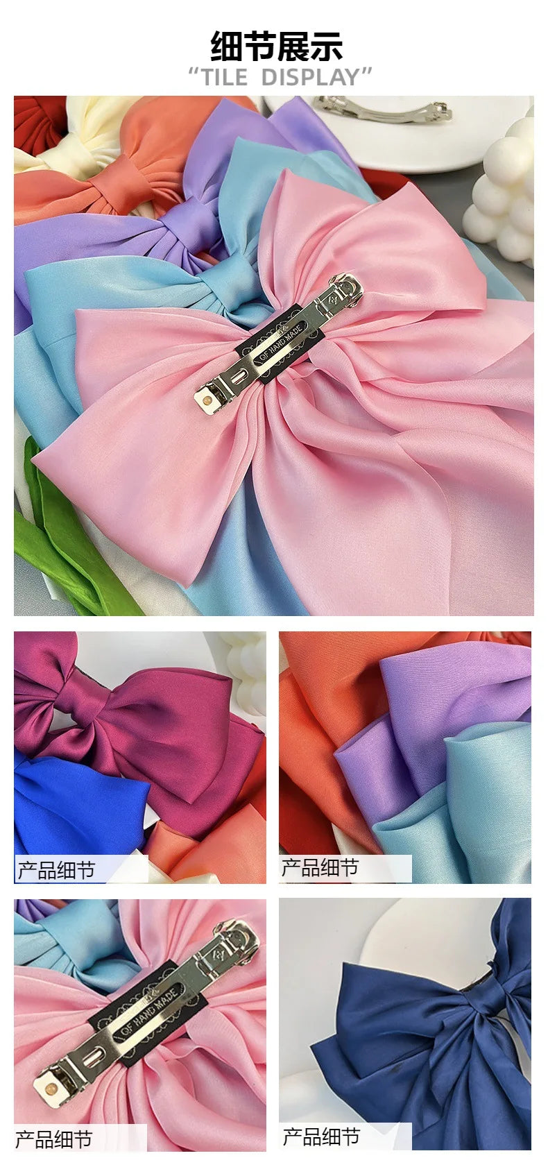 30 Solid Elegant Satin Bow Hairpin Women Girls Spring Hair Clips Headwear Ponytail Hairclips Barrettes Girls Hair Accessories