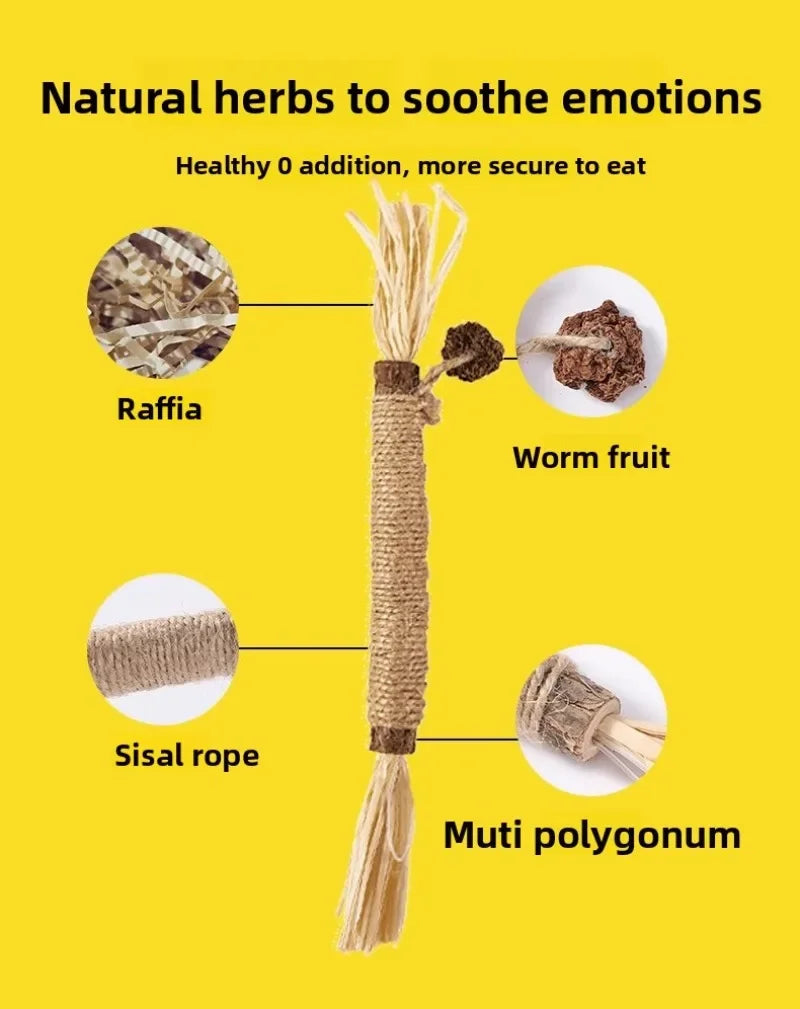 Stick Cat Toys Teeth Cleaning Wood Raffia Sisal Relax Toy Accessories Cat Sticks Self Entertainment Pet Supplies Pet Cat Toy