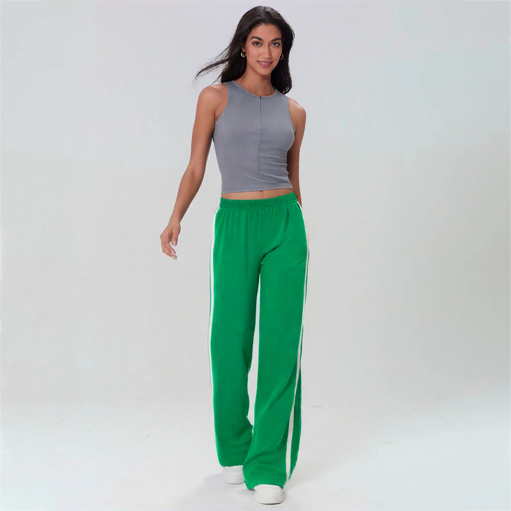 Women Spring Auutmn Striped Track Pants Elastic Waist Straight Leg Sweatpants Joggers Wide Leg Pants with Pockets Sweatpants
