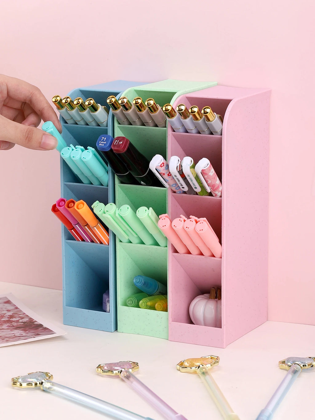 1pc PP Desk organizer	Large Capacity desk accessories Office school Stationery pen holder Basic desk ornament Pencil Holder