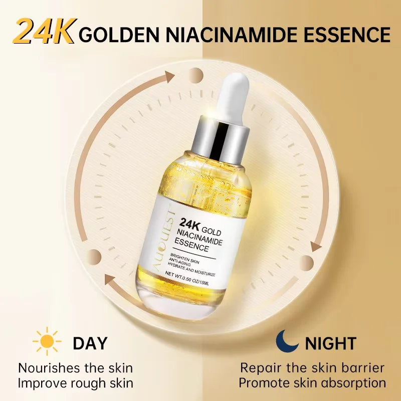 AUQUEST 24k Gold Face Serum Hyaluronic Acid Serum Moisturizing Whitening Anti Aging Wrinkle Face Skin Care 15ml