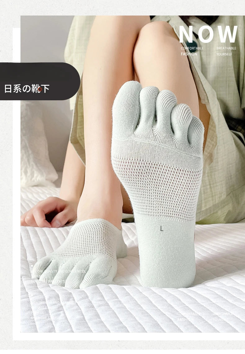 5 Pairs Summer Mesh Toe Socks Women Low Cut Toe Socks with Separate Fingers No-show Slipper Invisible Socks Five Finger