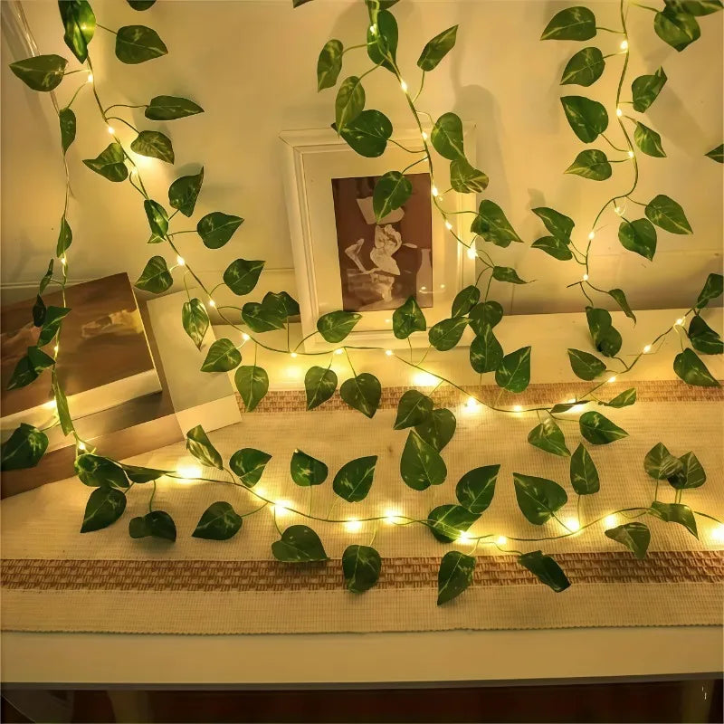 LED Green Leaf Fake Plant String Lights LED Battery