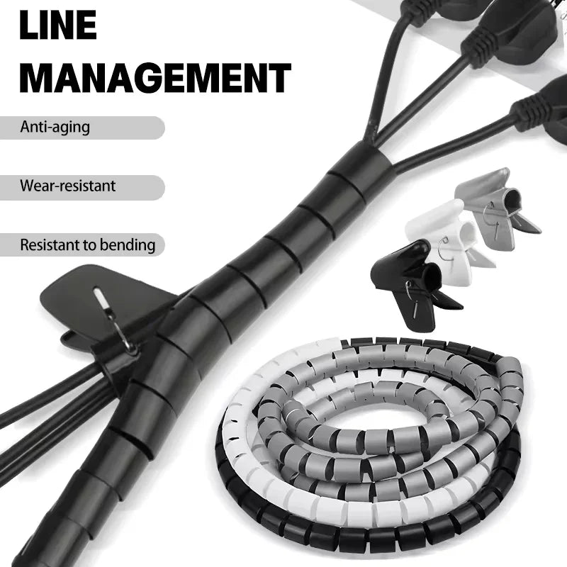 Cable Wire Protector Cable Organizer Flexible Spiral Protector Wire Desk Organizer Office Computer Cord Protective Tube Clip