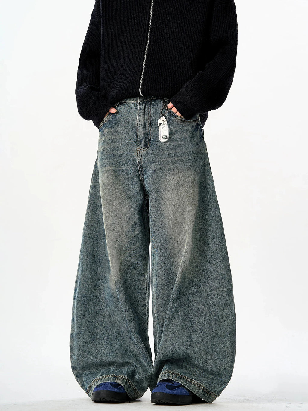 Men's Washed Vintage Baggy Jeans Y2K Street Fashion Simple Basic