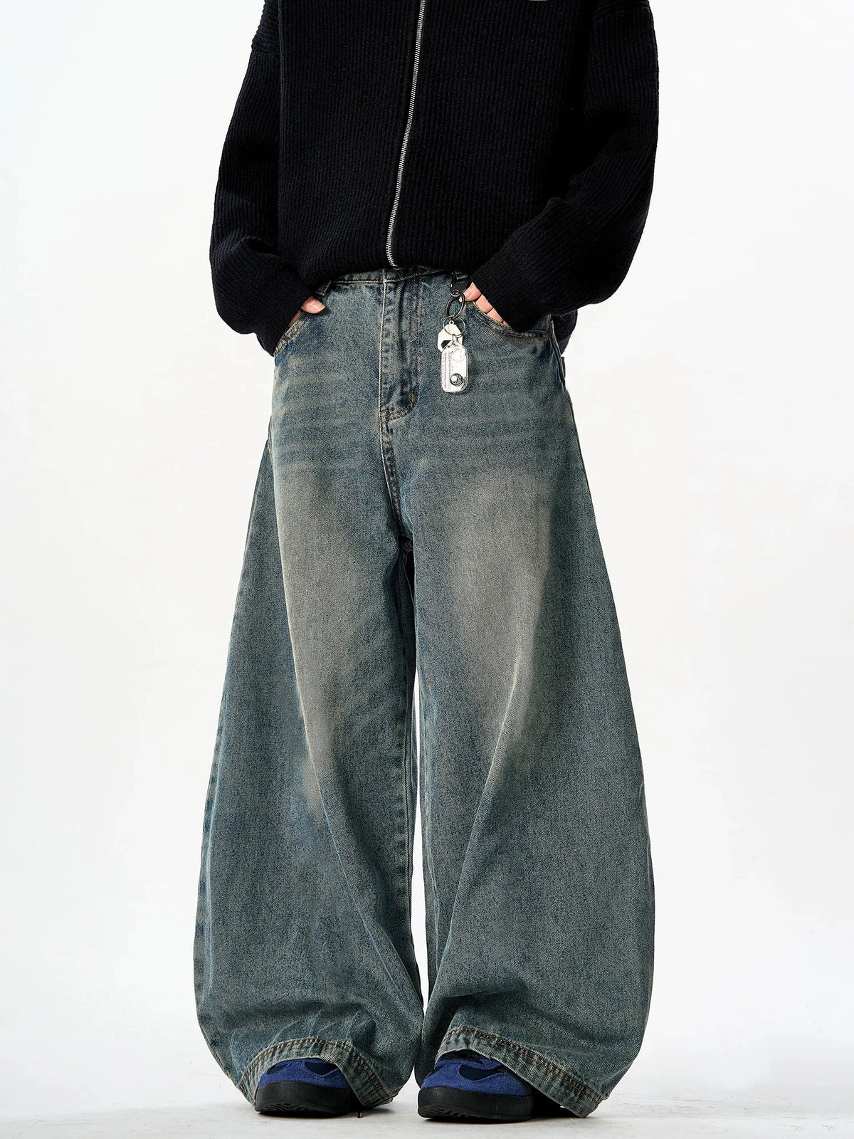 Men's Washed Vintage Baggy Jeans Y2K Street Fashion Simple Basic