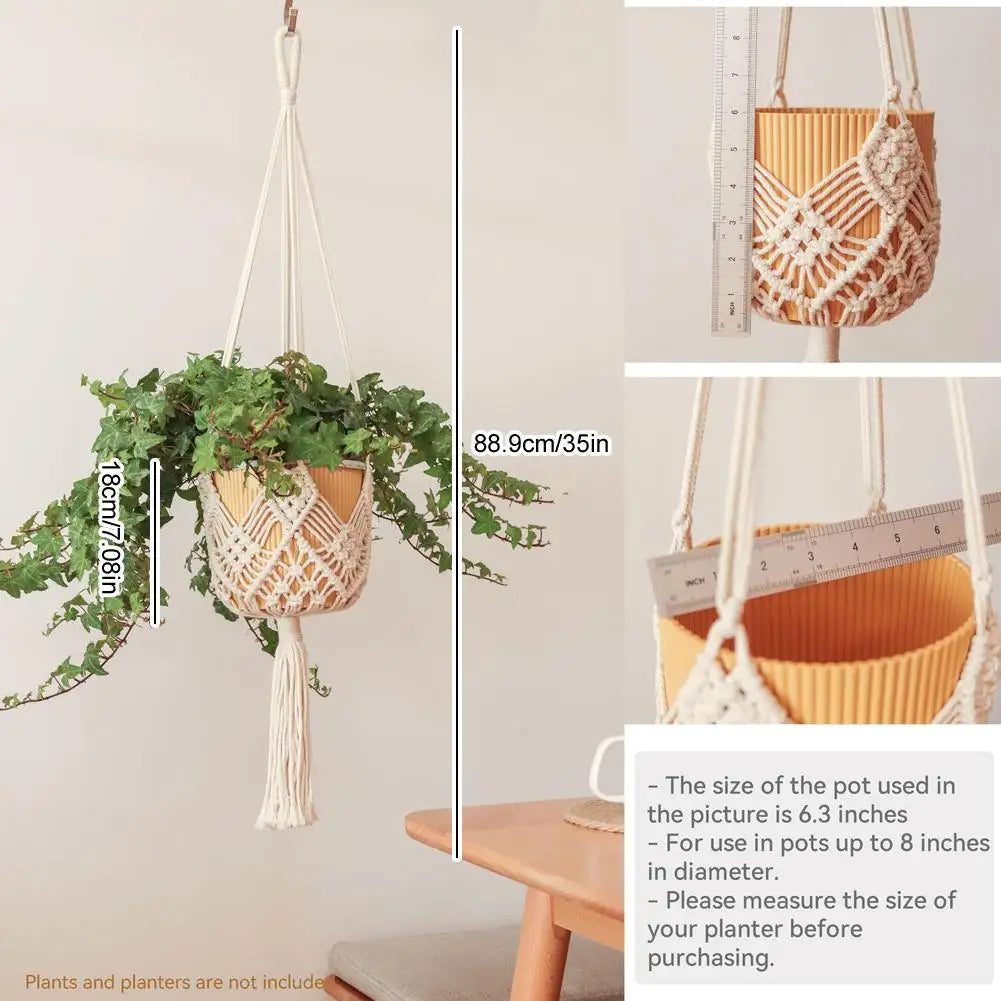 Macrame Plant Hanger Handmade Cotton Rope Hanging Basket Boho Style Planter Holder for Indoor & Outdoor Home Decor