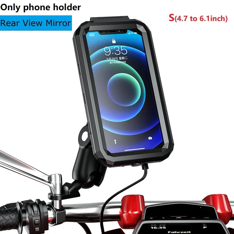 2022 Waterproof Case 12V Motorcycle Phone Holder Wireless Charger 15W Qi/ Type C PD USB Fast Charge Mount Box Double Socket Arms