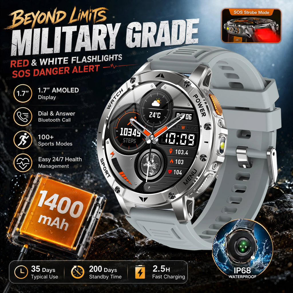 Ultra Large 1400mAh Battery Sport Smartwatch 1.7” Heart Rate