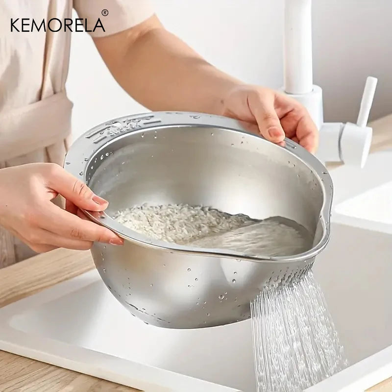 Rice Washer Strainer Bowl Stainless Steel 304 Rice Washing Bowl