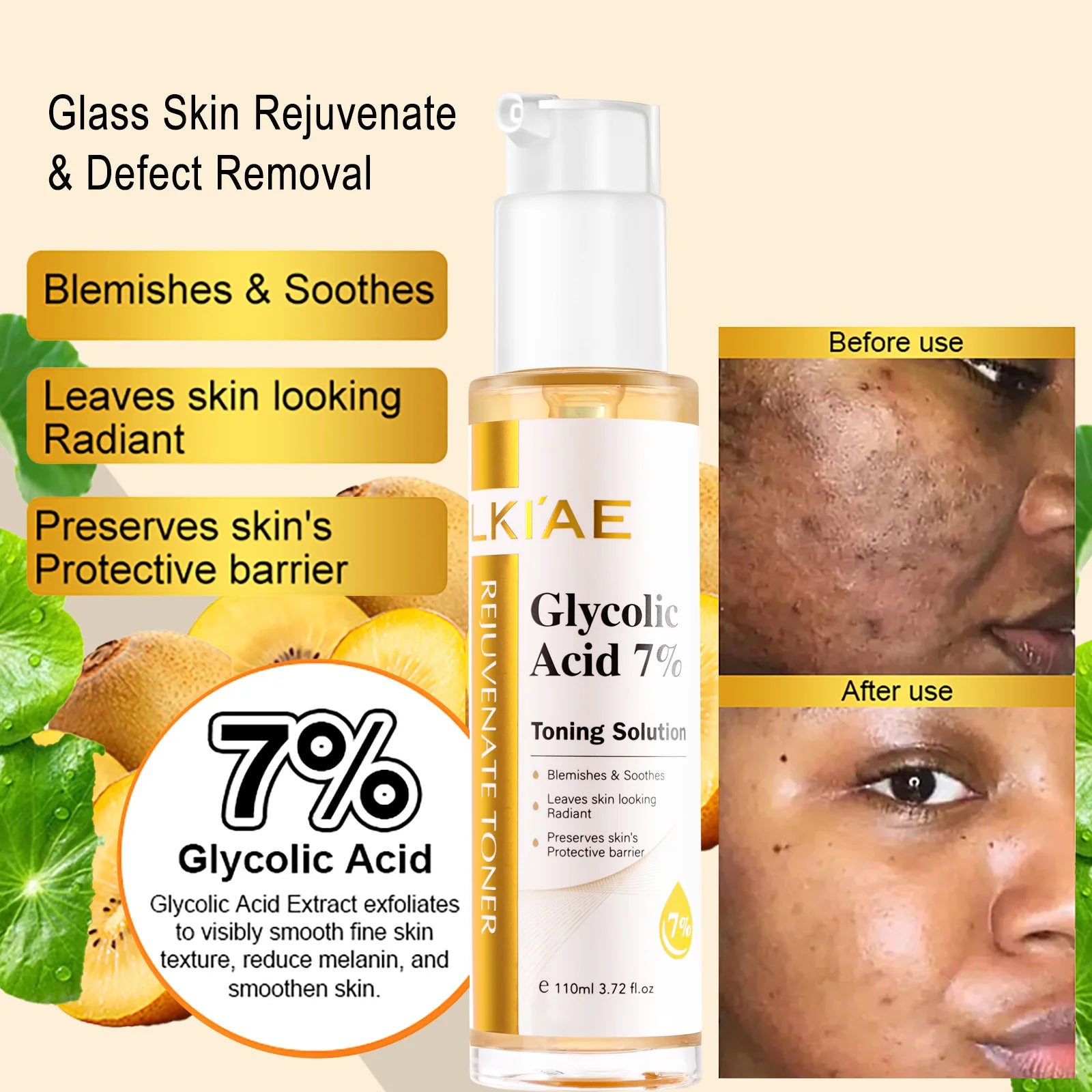 LKIAE Glycolic Acid Brightening Skin Care Set, Reduce Dark Spots, Unclog Pores, Clean Skin, Whitening Kit For All Skin Types