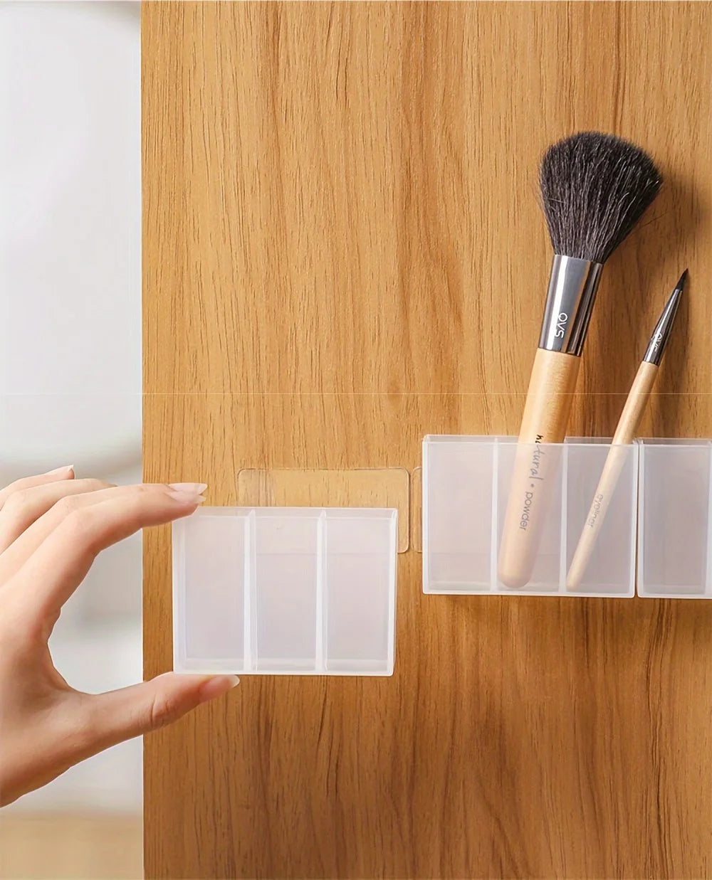 Transparent Wall-Mounted 3-Compartment Organizer - Self-Adhesive Storage Box for Makeup Brushes, Lipstick, Pens - With Shelves
