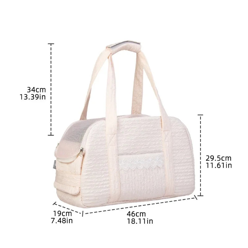 Pink Lace Cat Carrier Pet Backpack Breathable Small Dog Bag Shoulder Handheld Outing Pet Seat Carrier Pack Puppies Breathable