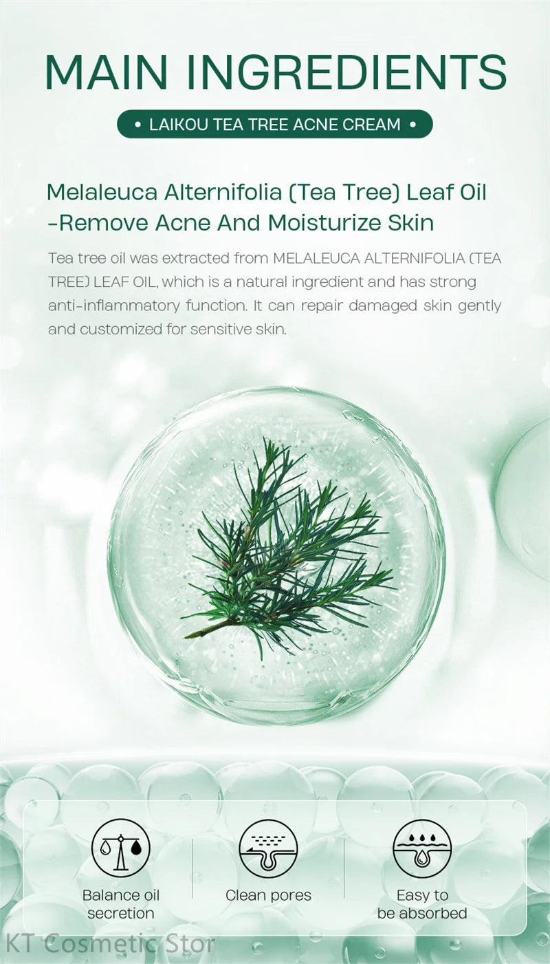 LAIKOU Tea Tree Serum 17ml Anti-Acne Cream 20g Cleanser 50g Plant Extract Refreshing Hydrating Moisturizing Skin Care Set Beauty
