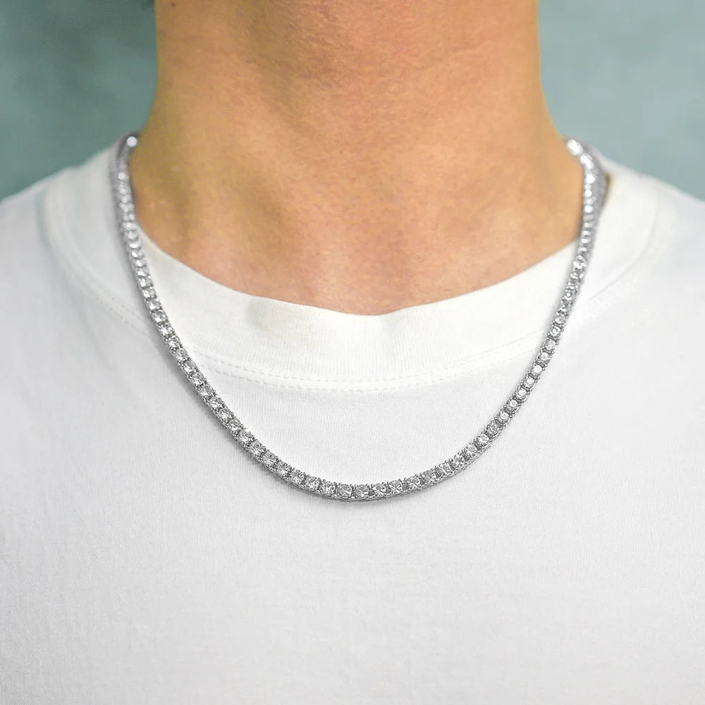 Full Rhinestone 4mm Wide Tennis Link Chain 8/18/20/24 Length Necklace Shiny  Fashion Trendy Jewelry Men Women Hip Hop Gift