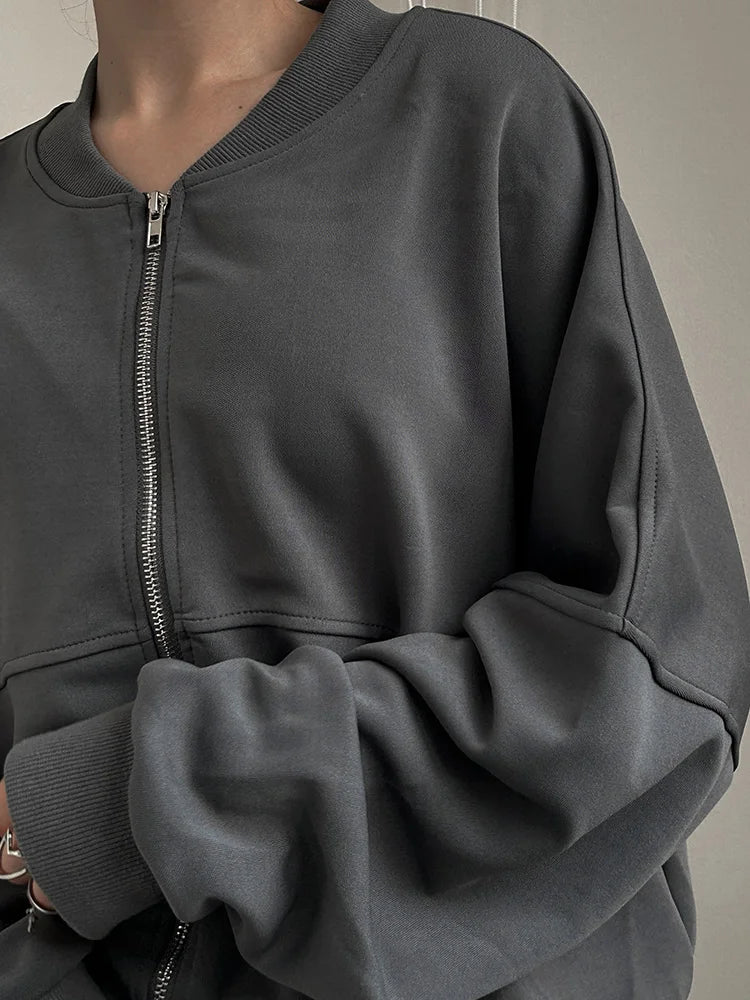 Gray Straight Pants Two Pieces Sets Women Outfit Long Sweatpants Street Wear Zipper Jacket Track Suits Sweatshirt Sets For Women