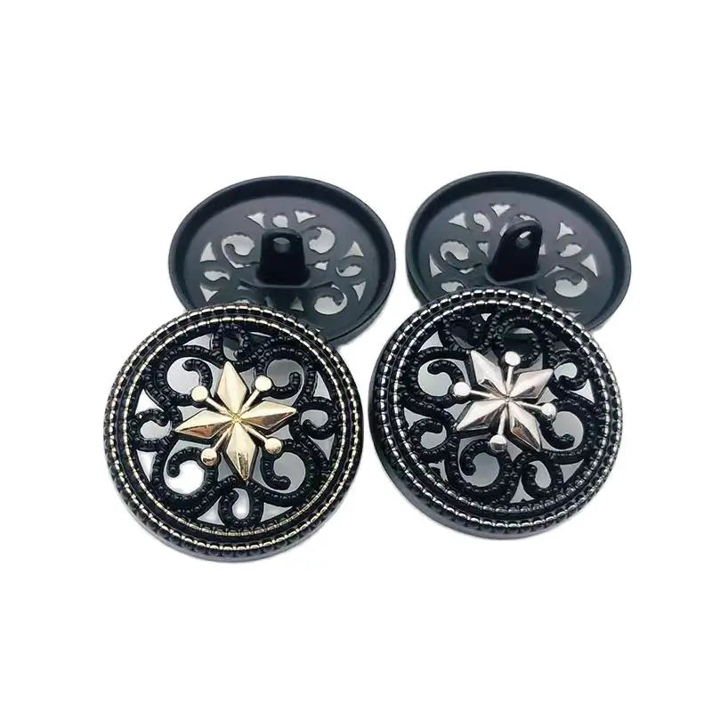 10pcs Fashion Metal Hollow Suit Buttons Round Black Coat Jacket Buttons Sewing Accessories Handmade DIY Shirt Buttons
