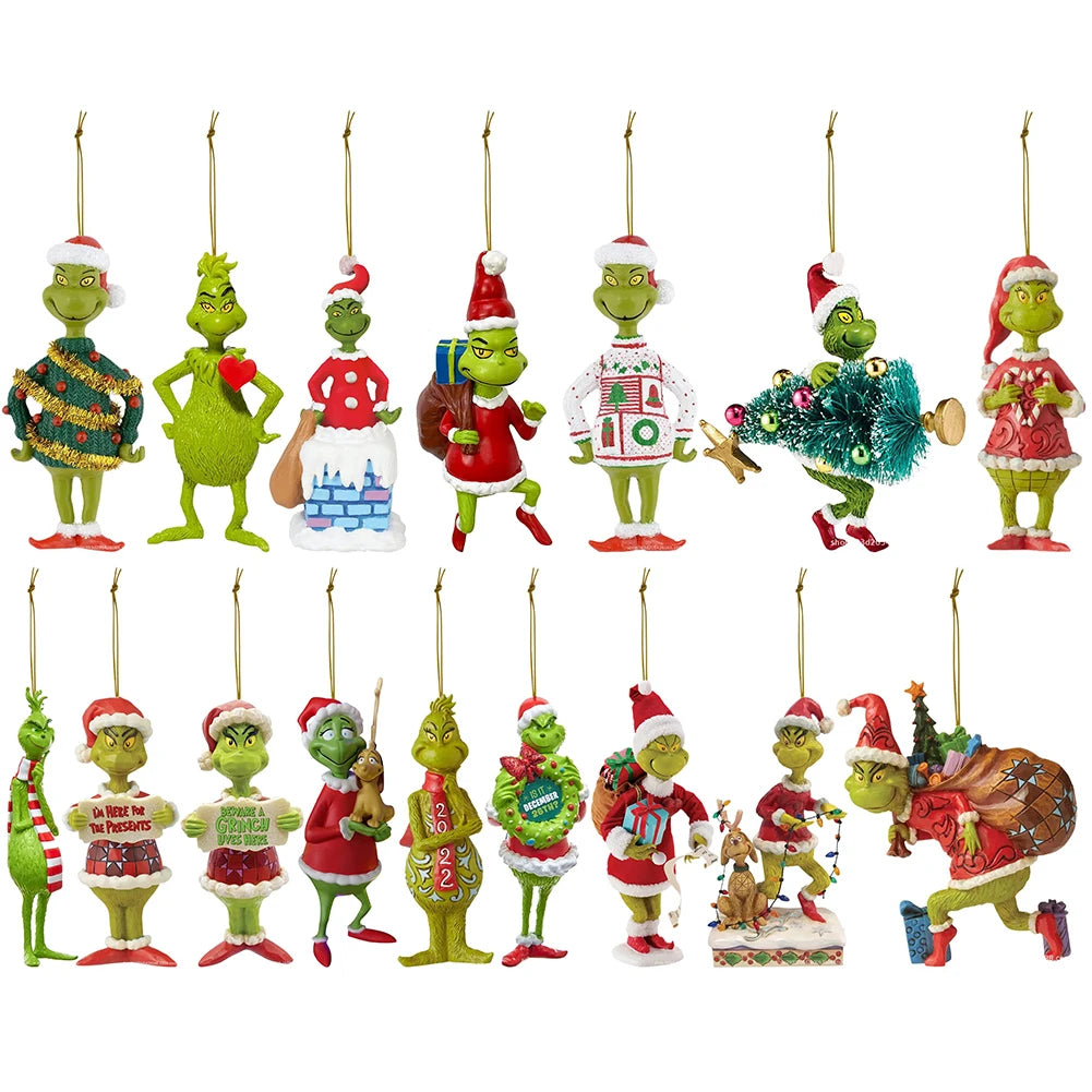 17pcs 2d Acrylic Christmas Tree Green Monsters Ornaments Cute