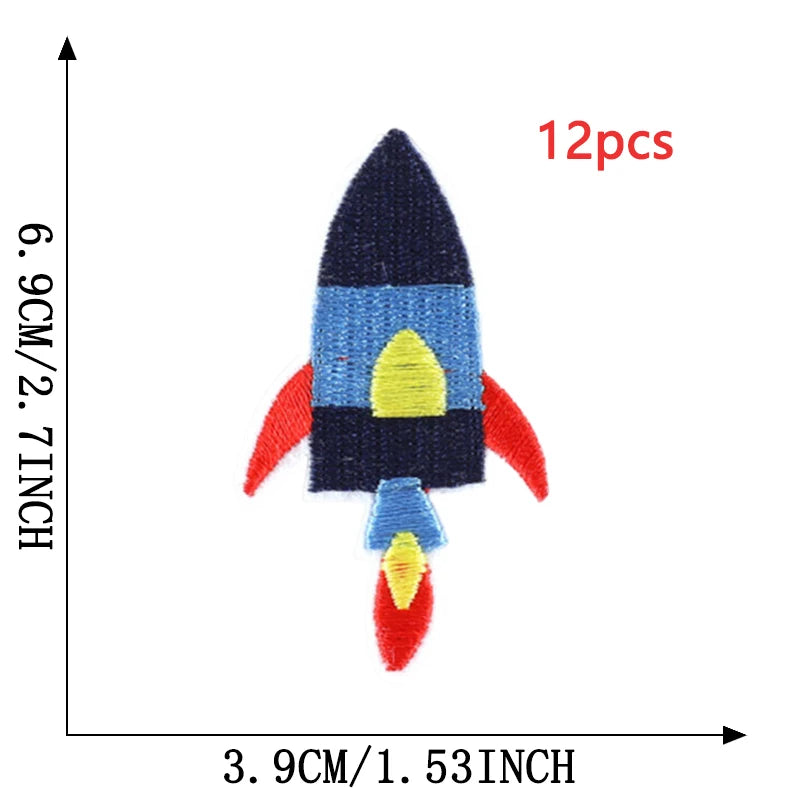 12pcs Lot Patches For Clothing Kids Boys Space Bulk Star UFO With Iron On Embroidered Diy Naszywka Thermal Parches Designer Sew