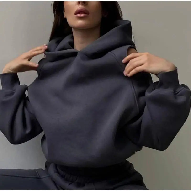 2024 Winter Two Piece Sets Women Tracksuit Oversized Suit Trouser Suits Female Sweatshirt Solid Sports Hoodie Sportswear Autumn
