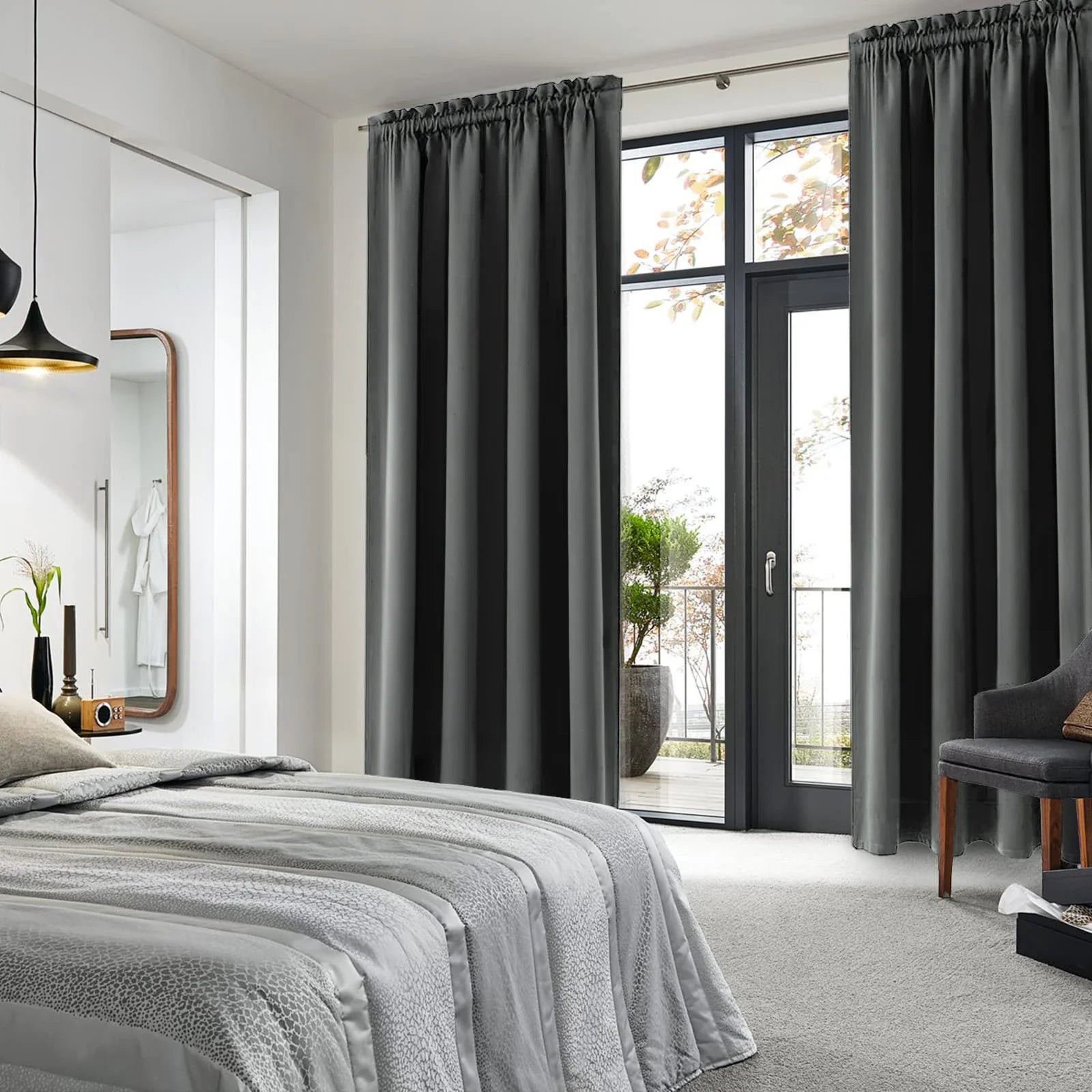 1/2pc Panel Blackout Curtains Black Drapes Light Reducing Thermal Insulated for Living Room Bedroom Office Window Decoration