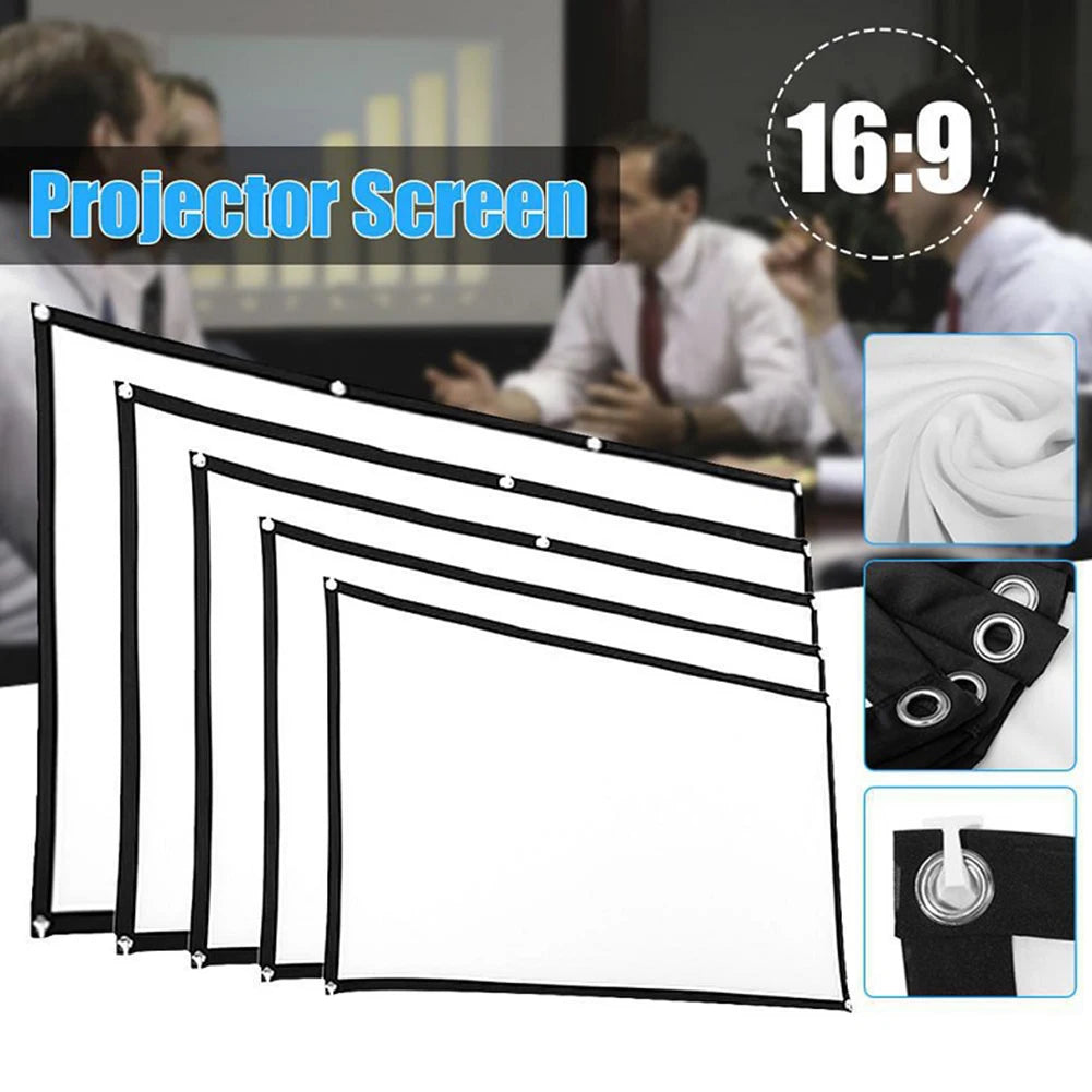 60-150 inch Foldable 16:9 Projector Screen Portable High Density White No Creases Soft Home Movie Theater HD Projection Screen