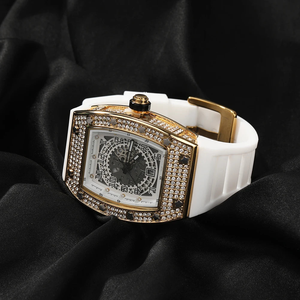 Sqaure Dial Quartz Watch Full Rhinestones Iced Out Wrist Watches