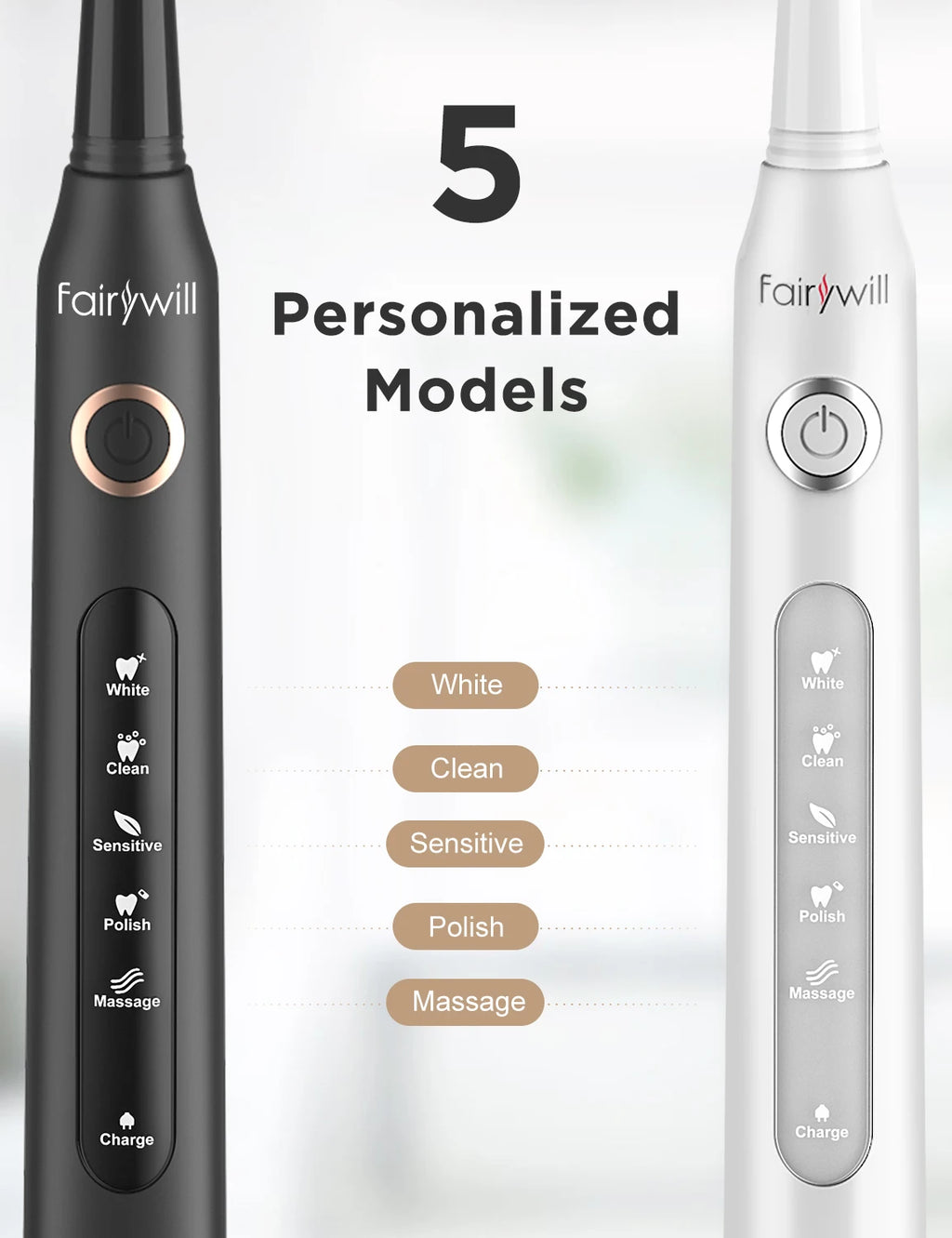 Fairywill Sonic Electric Toothbrush FW-D7 Set USB Charge Toothbrushes