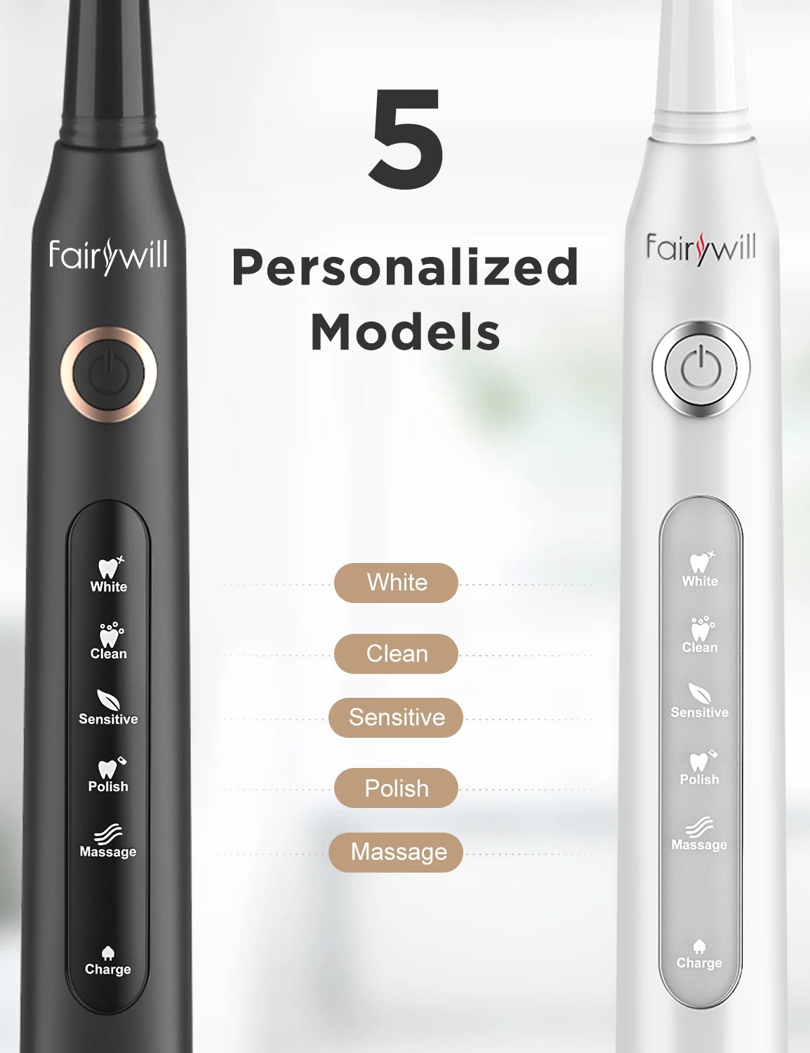 Fairywill Sonic Electric Toothbrush FW-D7 Set USB Charge Toothbrushes