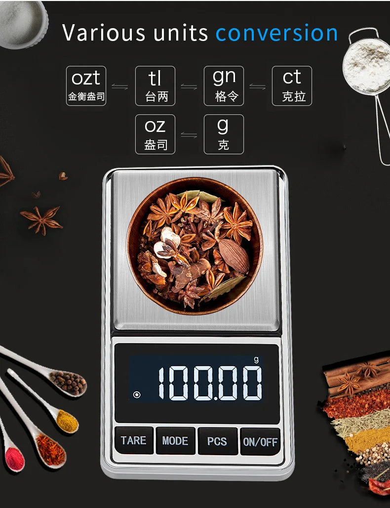 Electronic Pocket Jewelry Scale Balance Gram 0.01/0.1g Accuracy for Gold Precision Mini Pocket Scale Smart Kitchen Weight Scales