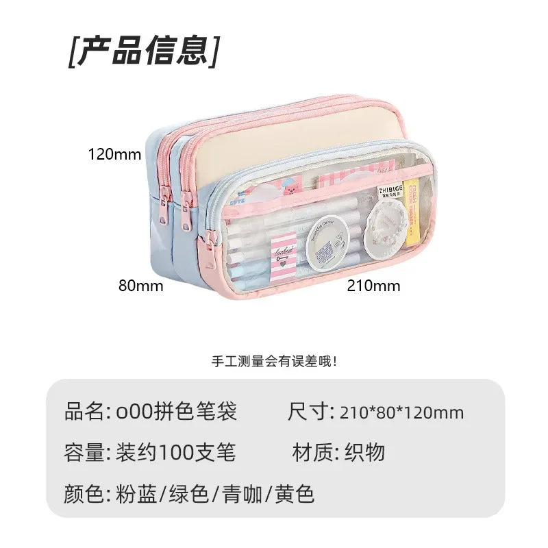 Kawaii Pencil Bag Large Capacity 3 Compartments Pencil Case Pen Pouch Desk Organizer School Supplies Cute Korean Stationery