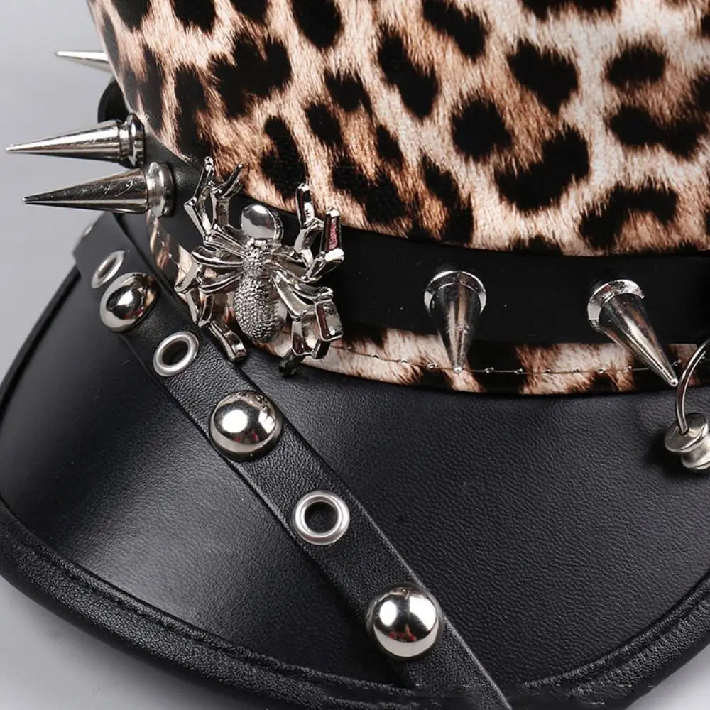 Retro Hip-Hop Rivet Leopard Hat Harajuku Gothic Y2K Beret Hat