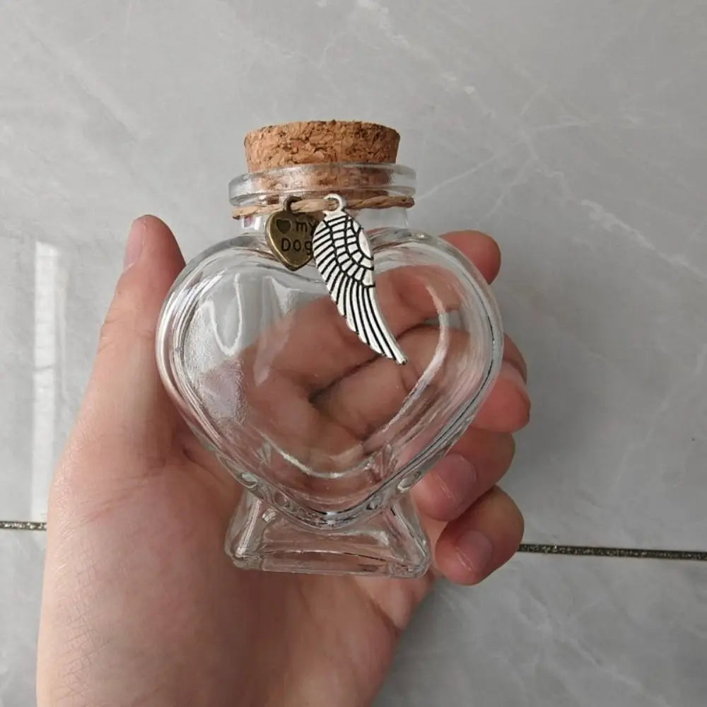 Heart-Shaped Pet Hair Storage Bottle Glass Corked Lid Cat Funeral Urn Transparent Pet Fur Keepsake Jar Pet Cremation