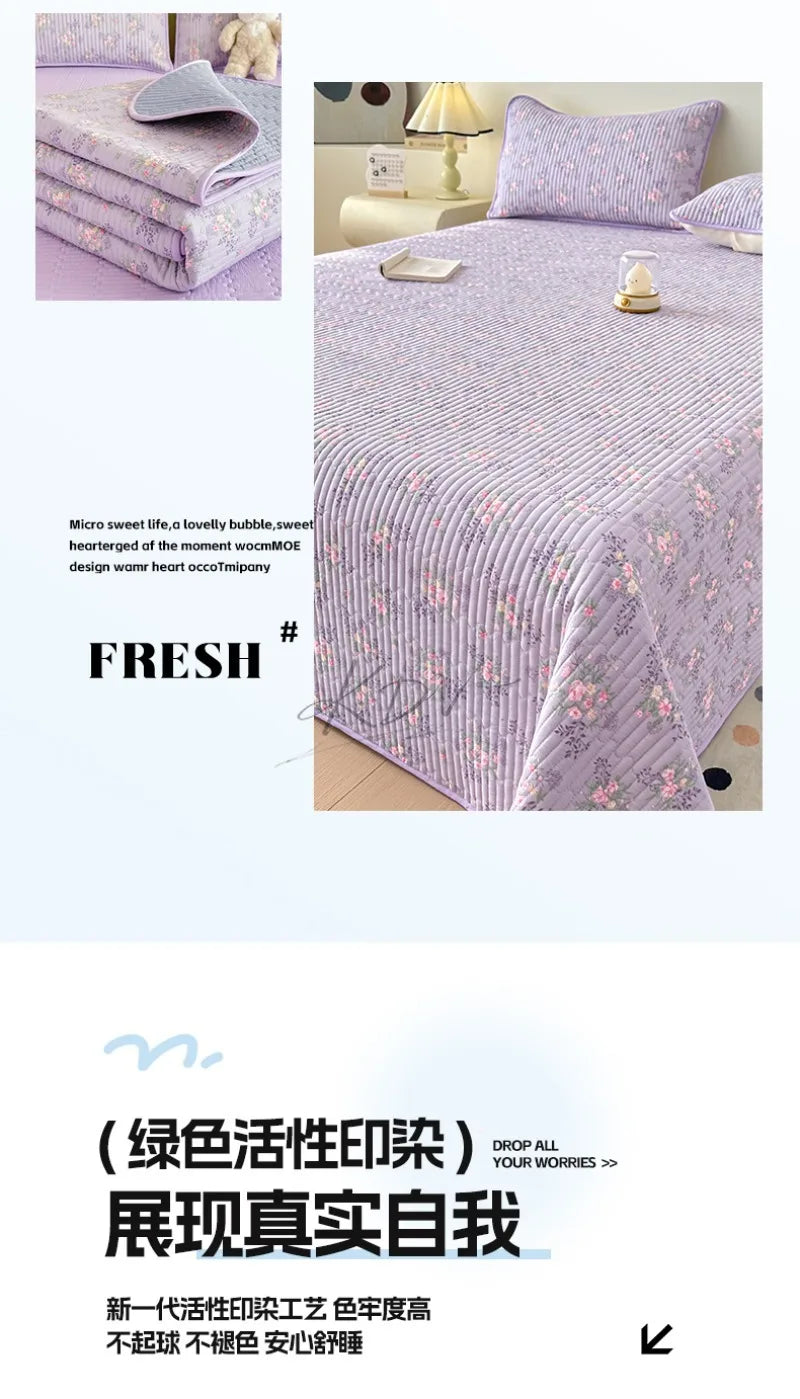 Thickened Quilted Bedspread for Single Double Bed Floral Soft Breathable Summer Quilt Machine Washable Dust-proof Bed Cover Set