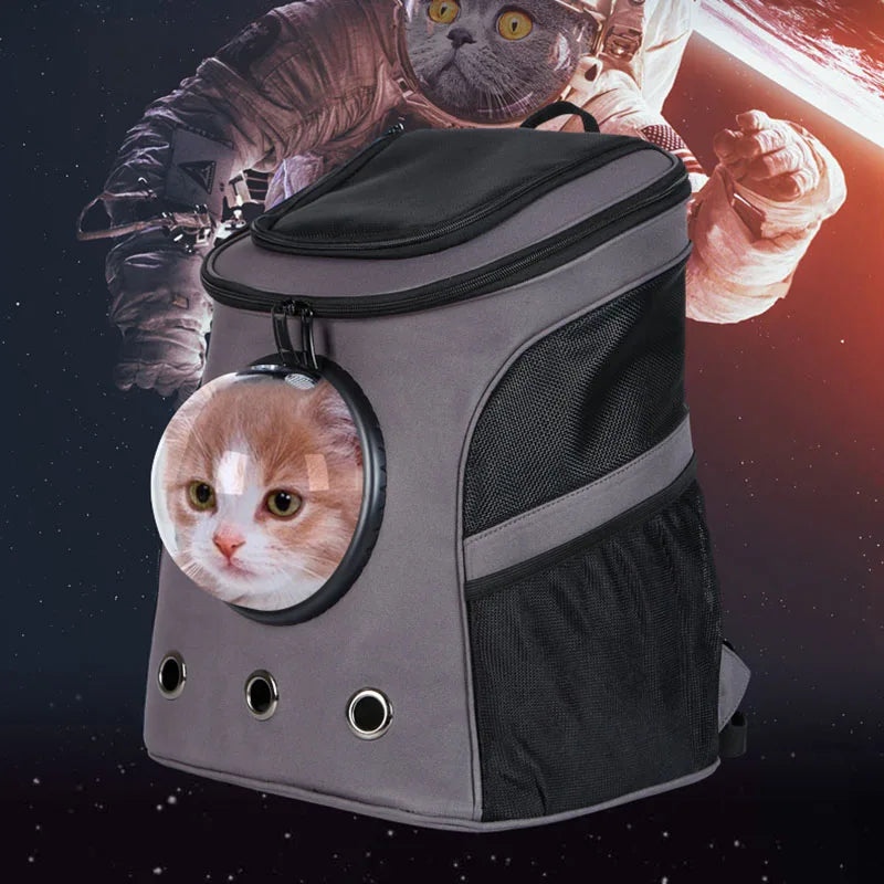 Fat Cat Backpack Carrier Denim Pet Backpack with Space Capsule Bubble for Small Medium Cats Puppy Dog Backpack for Travel Hiking