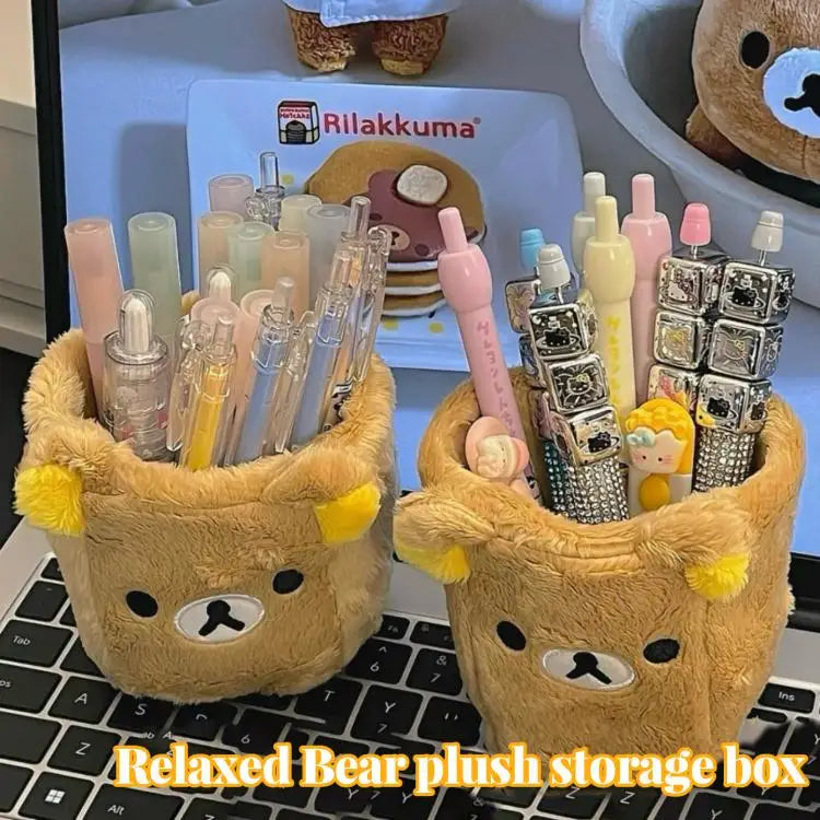 New Cute Rilakkuma Pen Holder Cartoon Anime Pen Container Desk Organizer Decorations School Students Gifts Stationery Supplies