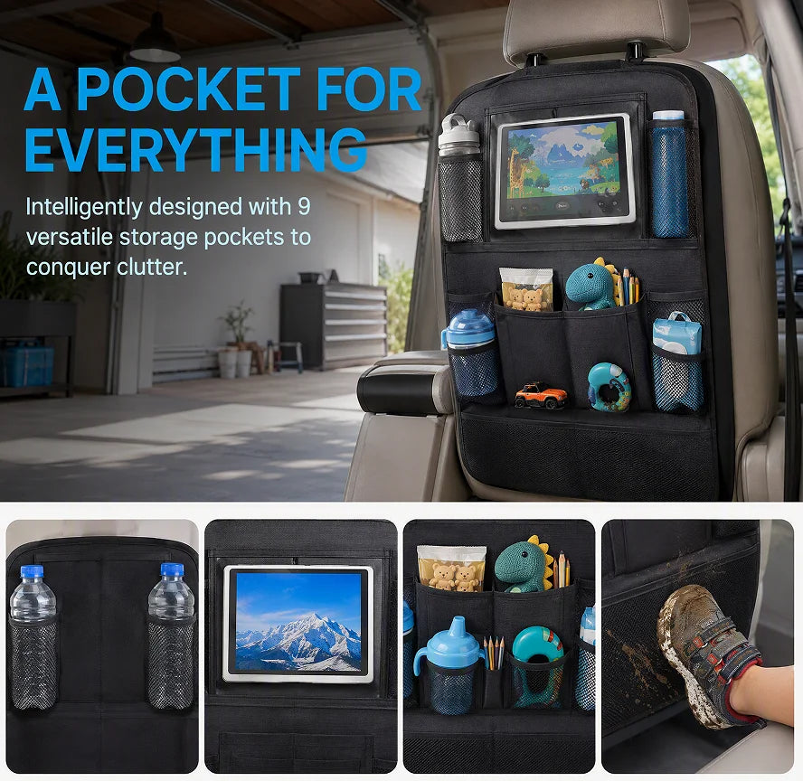 Car Back Seat Storage Bag (with Touch Screen Tablet Holder)