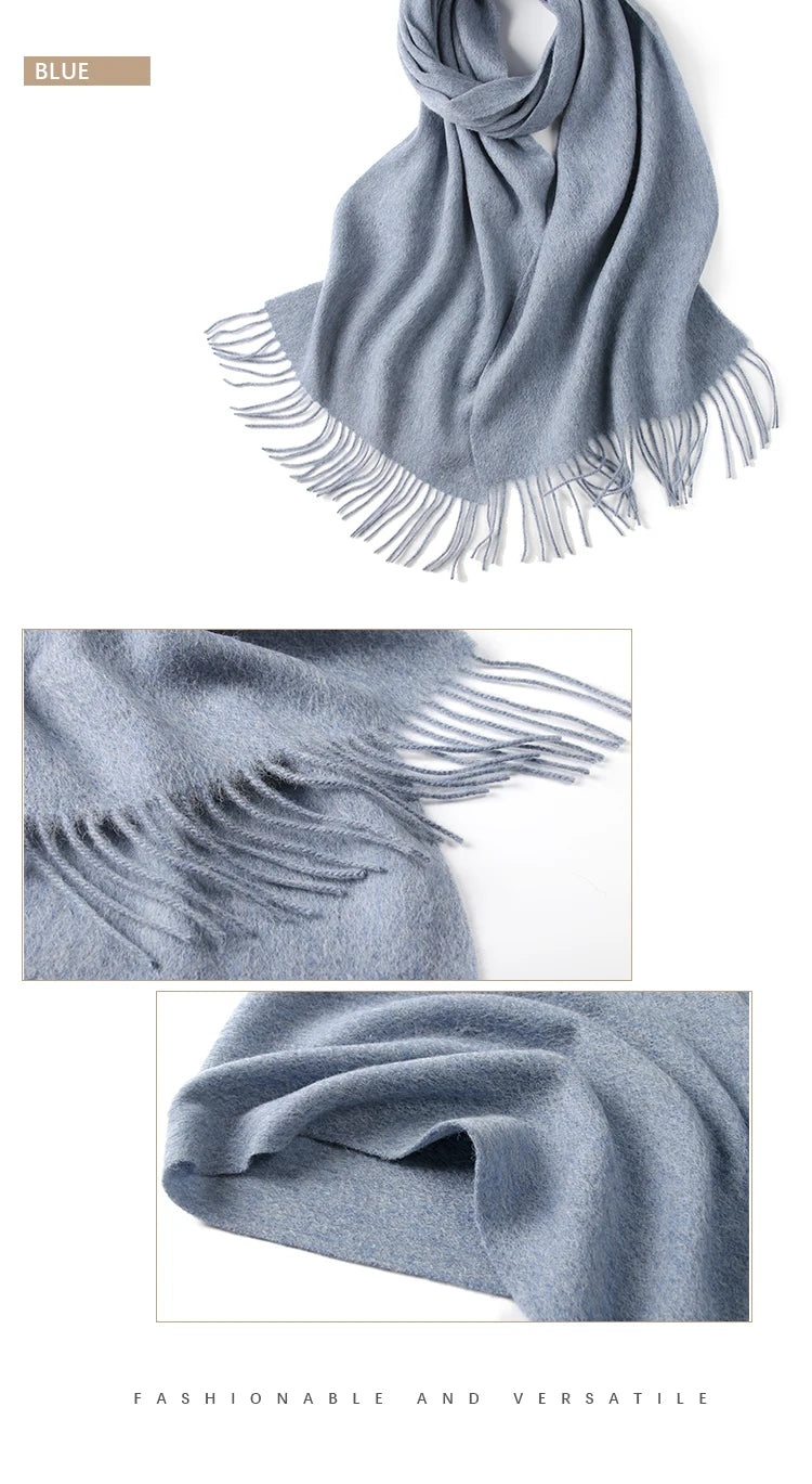 LONGMING 100% Merino Wool Knitted Shawl New Women Autumn Fashion Classic Plaid Solid Scarf Winter Warm Knottable Muffler for Man