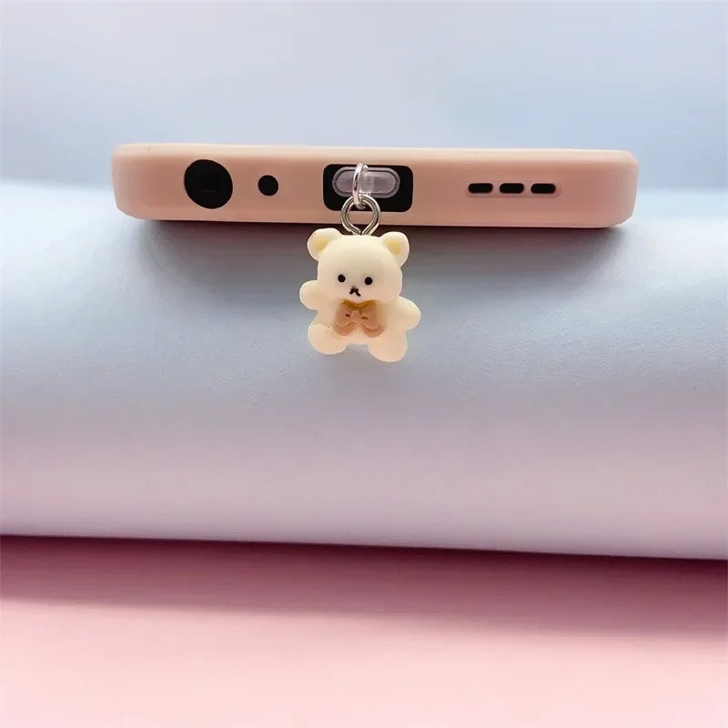 Cute Little Bear Phone Dust Plug Pendant for iPhone Samsung Xiaomi Type-C/iOS /Micro USB  Interface Cell Dust Plug Accessories