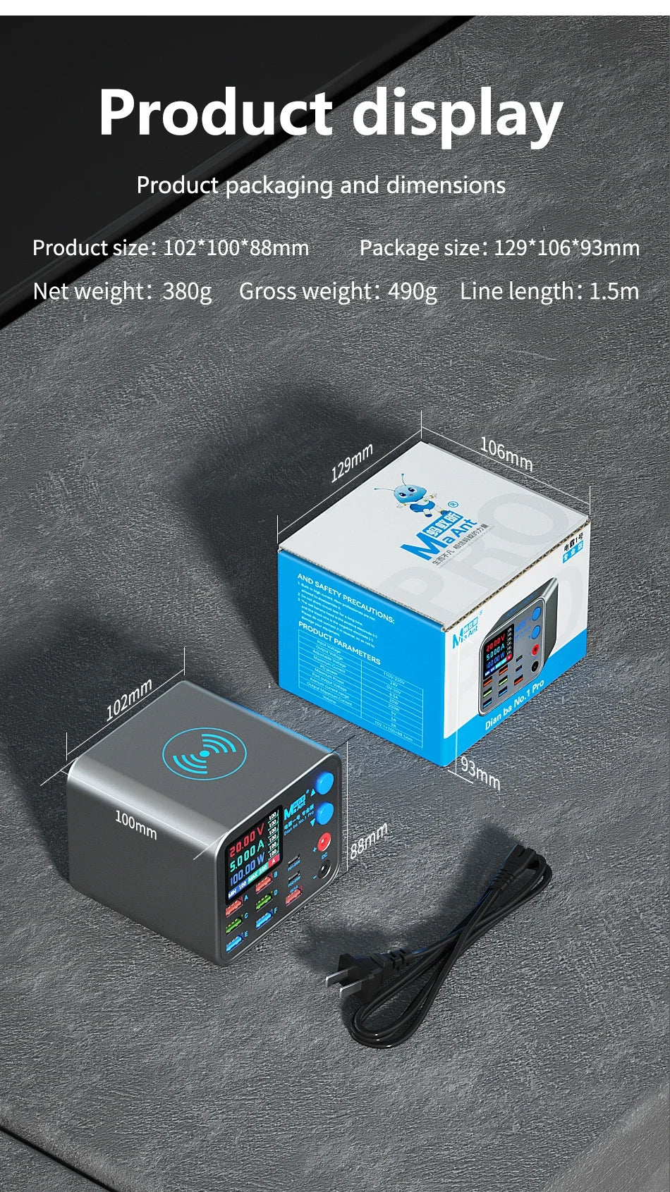 Multi-function Dianba NO.1 Pro 200W 20V 5A PD QC3.0 Fast Wireless Charger 8 Port USB Type C Mobile Phone Charger Desktop Hub