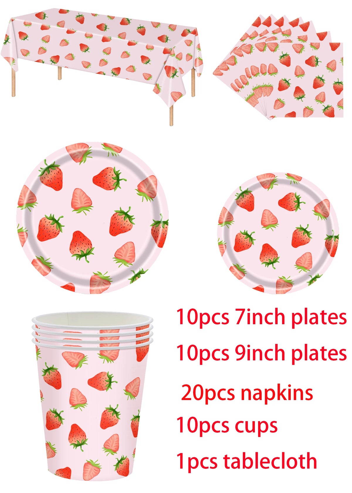 Strawberry Sets Birthday Decoration Party Disposable Paper Napkins Cups Plates Tablecloths Party Supplies